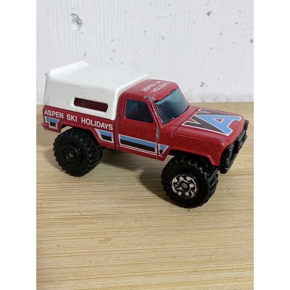 Vintage 1981 Matchbox Mini Pick Up Aspen Ski Holidays Red Truck with Camper